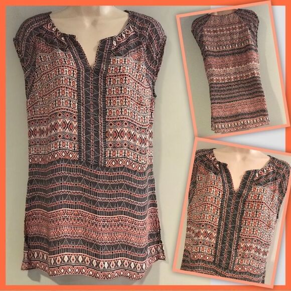 NIC+ZOE Tops - NIC + ZOE BREEZY AZTEC PATTERN TUNIC TOP S